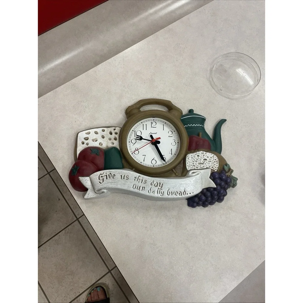 Kitchen Clock Give Us This Day Our Daily Vegetables Fruits Coffee Pot Quartz